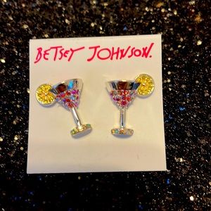 NWT Betsey Johnson Martini/Margarita with lemon post bling earrings Cute Festive
